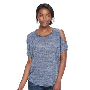 JUICY COUTURE Grey Marled Cold Shoulder Top Medium